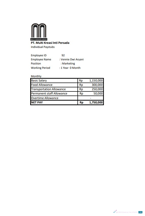 Download PT. Multi Kreasi Inti Persada salary pay stub Word and PDF template Photoshop template